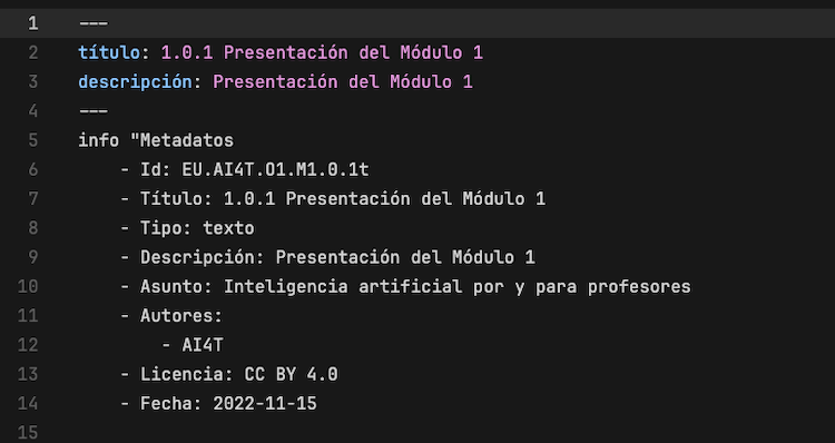 Header and Metadata in the the ES file before review markdown file in spanish