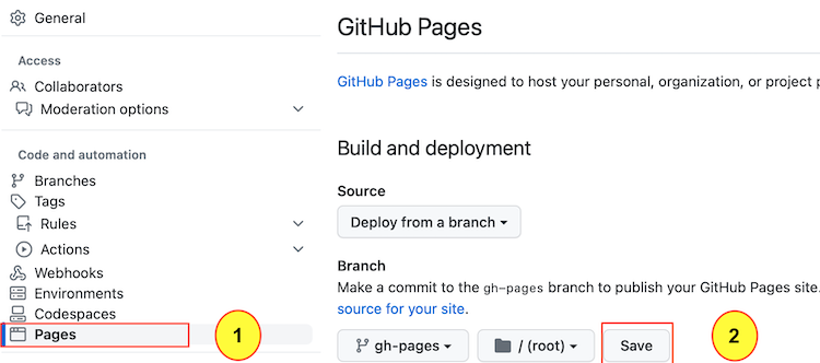 Visual : Access to the setting for the commit of github-pages