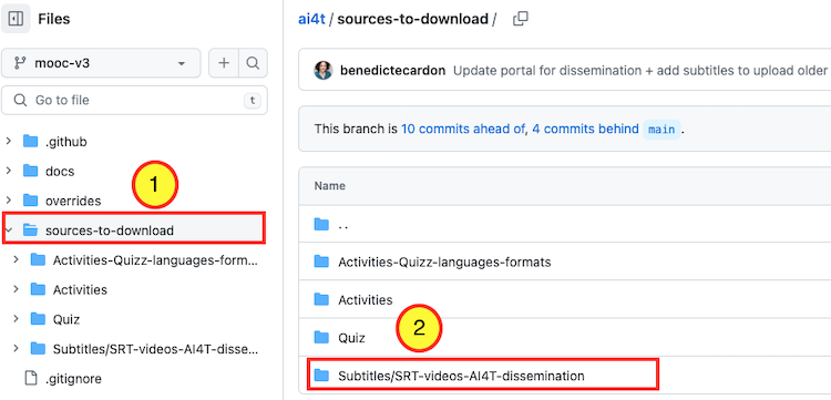 Locate the subtitles folder on GitHub.