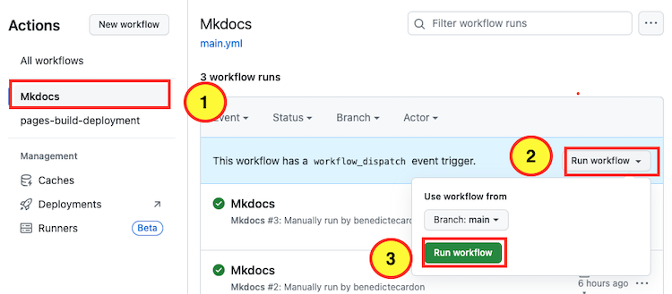 Visual : generating a new workflow in the action tab.