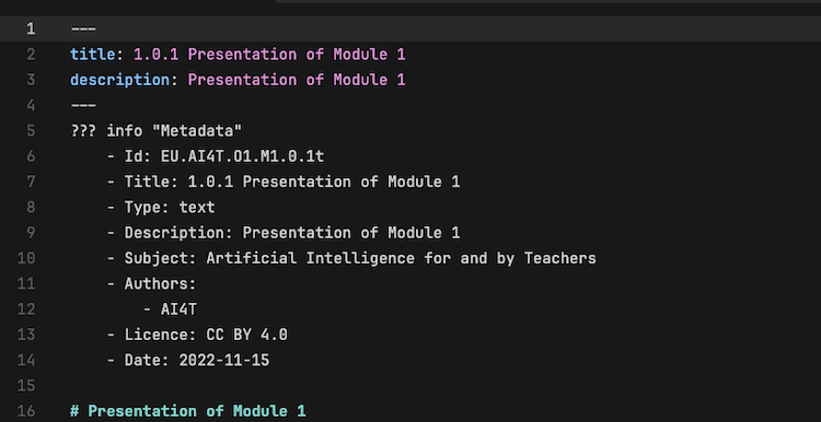 Header and Metadata in the the reference EN file